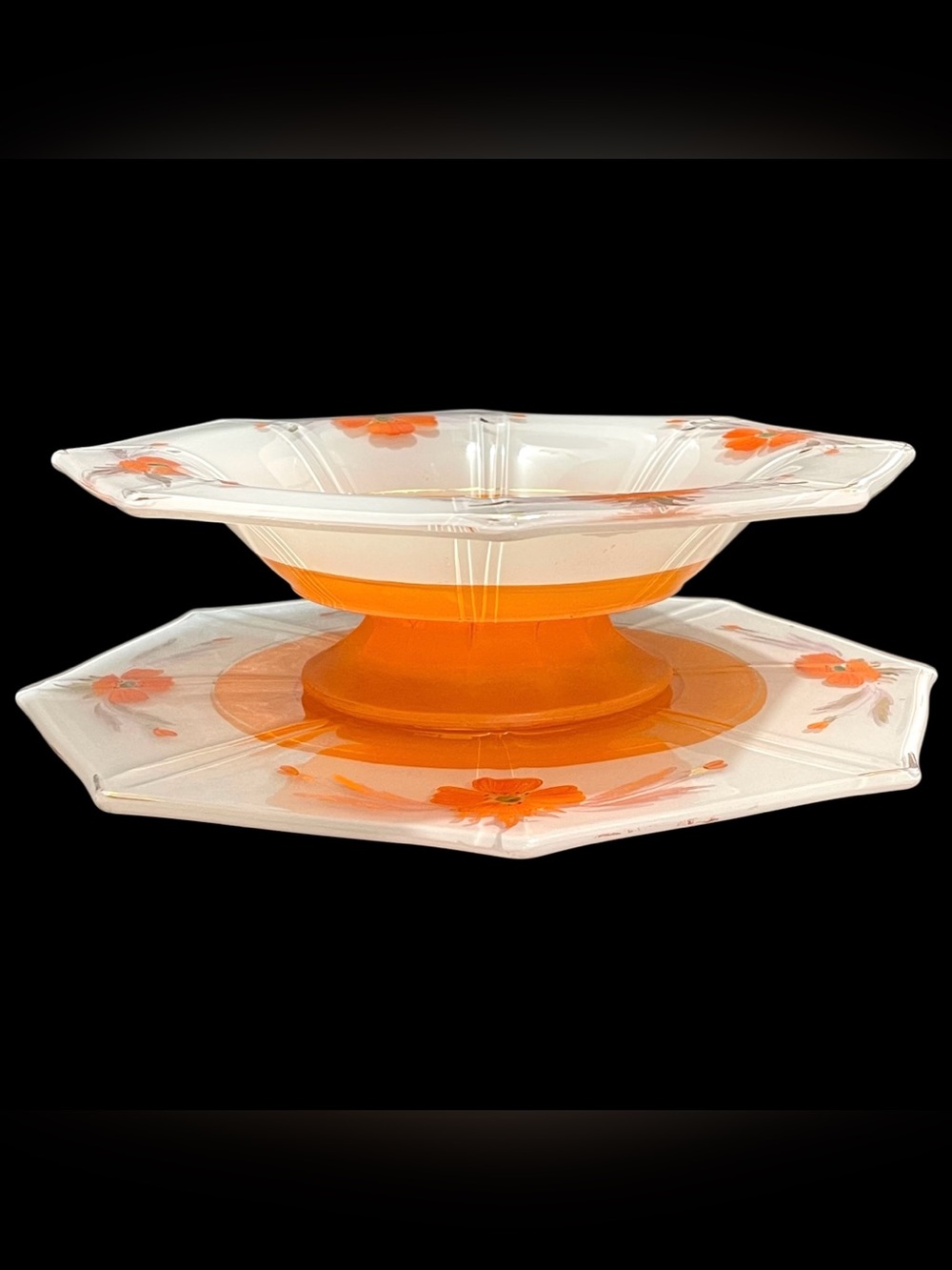 Vintage 1930s Indiana Glass Modern Classic Hexagon Pedestal Console Bowl Platter - Picture 3 of 15
